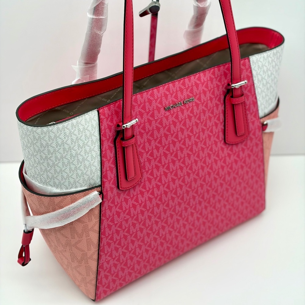 Michael Kors Pink and White Tri-Tone MK Logo Tote - Picture 3 of 15